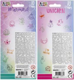GRAFIX Razítka dětská jednorožec / mořská víla set 10ks 2 druhy plast
