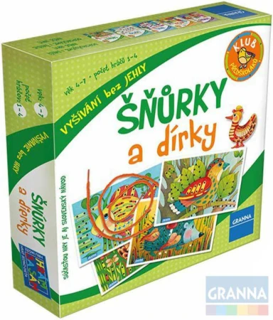 Granna Hra Šňůrky a dírky kreativní set 4 karty s 8 provázky vyšívání obrázků Granna Hra Šňůrky a dírky kreativní set 4 karty s 8 provázky vyšívání obrázků