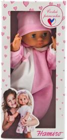 Hamiro panenka miminko 40cm pevné tělíčko růžovo-bílý obleček v krabici