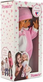 Hamiro panenka miminko 40cm pevné tělíčko růžovo-bílý obleček v krabici