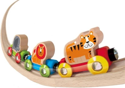 Hape DŘEVO Baby vláček se zvířátky Cesta džunglí (dřevěná hračka)