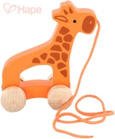 Hape DŘEVO Baby žirafa tahací 15cm pro miminko (dřevěná hračka)