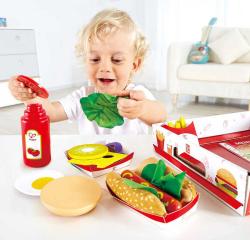 Hape DŘEVO Fast Food set makety potravin 27 dílků rychlé občerstvení