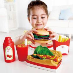 Hape DŘEVO Fast Food set makety potravin 27 dílků rychlé občerstvení