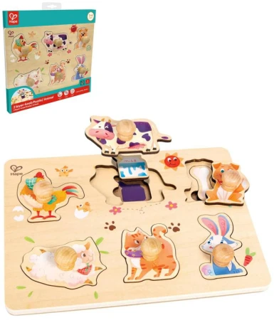 Hape DŘEVO Puzzle baby vkládací Farma s úchyty 12 dílků na desce Hape DŘEVO Puzzle baby vkládací Farma s úchyty 12 dílků na desce