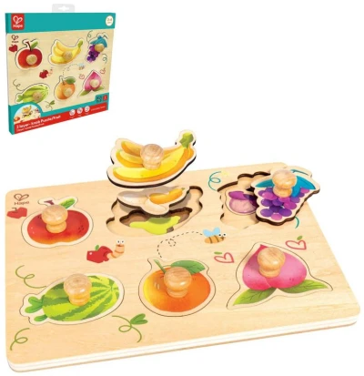 Hape DŘEVO Puzzle baby vkládací Ovoce s úchyty 12 dílků na desce Hape DŘEVO Puzzle baby vkládací Ovoce s úchyty 12 dílků na desce