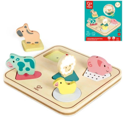 Hape DŘEVO Puzzle baby vkládací Zvířátka 5 dílků na baterie Zvuk Hape DŘEVO Puzzle baby vkládací Zvířátka 5 dílků na baterie Zvuk