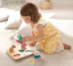 Hape DŘEVO Puzzle baby vkládací Zvířátka 5 dílků na baterie Zvuk