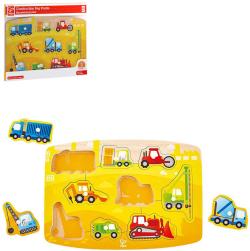 Hape DŘEVO Puzzle na desce Stavaři auta 9 dílků s úchyty skládačka