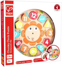 Hape DŘEVO Puzzle vkládací hodiny 13 dílků 25cm (dřevěná hračka)