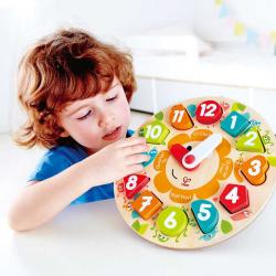 Hape DŘEVO Puzzle vkládací hodiny 13 dílků 25cm (dřevěná hračka)