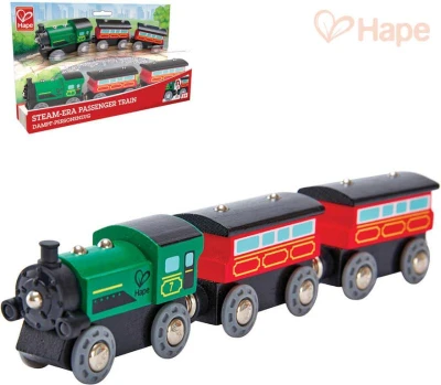 Hape DREVO Vláčik parný osobný set mašinka + 2 vozíky Hape DREVO Vláčik parný osobný set mašinka + 2 vozíky