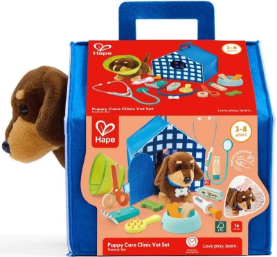 Hape Malý veterinář set interaktivní štěňátko s doplňky na baterie Zvuk
