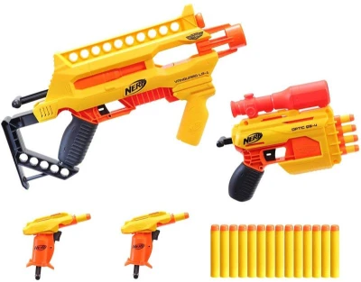 Hasbro NERF Alpha Strike veľký žltý herný set 4 detské blastery + 20 šípok