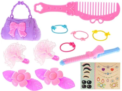Hlava česací blondýnka 19cm set s kadeřnickými doplňky v krabici