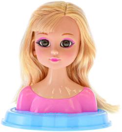 Hlava česací blondýnka 19cm set s kadeřnickými doplňky v krabici
