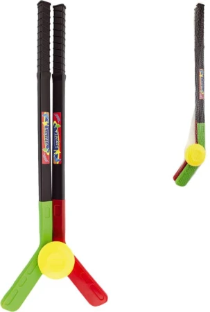 Hokejka dětská 70cm set hokejová hůl barevná 2ks s pukem plast Hokejka dětská 70cm set hokejová hůl barevná 2ks s pukem plast