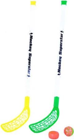 Hokejky floorbalové plastové bílé 80cm set 2ks s pukem a míčkem