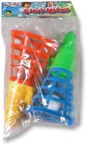 Hra catch ball set 2 vystřelovací košíčky s míčkem chytání míčků v sáčku