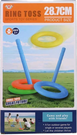 Hra házení kroužků sada házecí kroužky barevné 4ks + 2 kolíčky plast