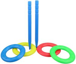 Hra házení kroužků sada házecí kroužky barevné 4ks + 2 kolíčky plast