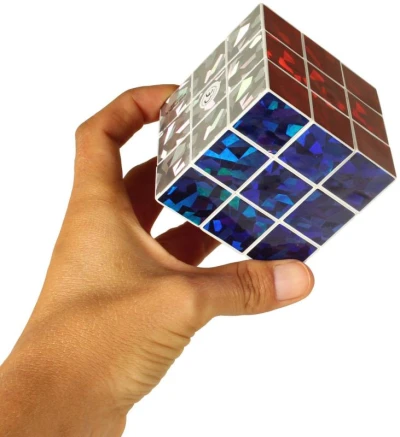 Hra Hlavolam (Rubikova) magická kostka 6,5cm metalická třpytivá 3x3x3