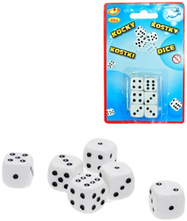 Hra Kocky hracie biele 12mm set 6ks na karte plast (spoločenská hra)