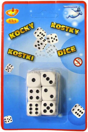 Hra Kostky hrací bílé 16mm set 6ks na kartě plast (společenská hra) Hra Kostky hrací bílé 16mm set 6ks na kartě plast (společenská hra)