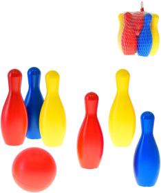 Hra Kuželky soft plastové barevné set 6ks 19cm s koulí v síťce Hra Kuželky soft plastové barevné set 6ks 19cm s koulí v síťce