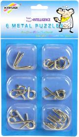 Hra mini hlavolam kovový 5cm set 6x puzzle skládačka různé druhy na kartě