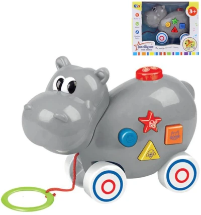 Hroch baby ťahacie plastové zvieratko pre bábätko na batérie Svetlo Zvuk Hroch baby ťahacie plastové zvieratko pre bábätko na batérie Svetlo Zvuk