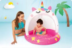 Intex Bazén baby dětský kulatý se stříškou 102cm jednorožec 58438