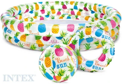Intex Nafukovací set bazén 132x28cm s míčem a plavacím kolem ananas do vody Intex Nafukovací set bazén 132x28cm s míčem a plavacím kolem ananas do vody