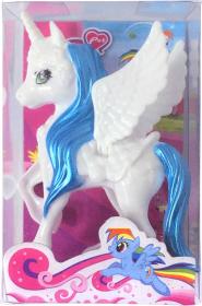 Jednorožec koník plastový bílo-modrý 10cm s křídly v krabičce