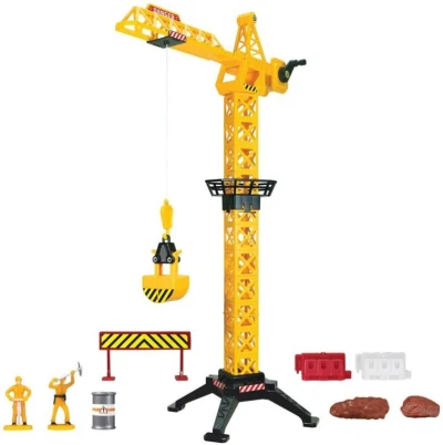Jeřáb stavební manuální ovládání 57cm set se 2 pracovními auty a doplňky