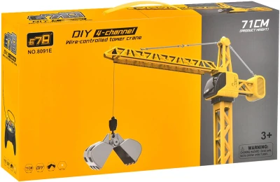 Jeřáb žlutý věžový stavební 71cm ovládání na kabel na baterie