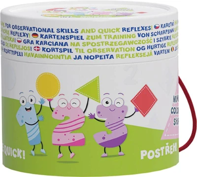 Jiri Models Hra karetní Postřeh! Čísla, barvy, tvary v kulaté krabičce Jiri Models Hra karetní Postřeh! Čísla, barvy, tvary v kulaté krabičce