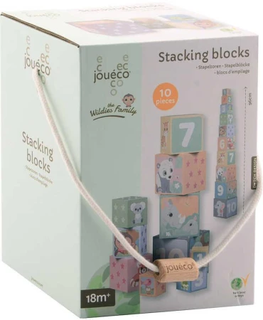 JOUECO DŘEVO Kostky baby stohovací zvířátka a čísla 10ks (dřevěná hračka)