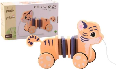 JOUECO DŘEVO Tygr tahací baby tahadlo na provázku (dřevěná hračka)