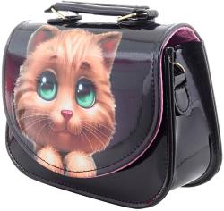 Kabelka kočička černá lakovaná 18x14cm s popruhem přes rameno