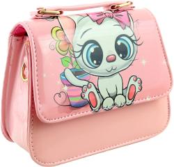 Kabelka kočička růžová lakovaná 17x16cm s popruhem přes rameno