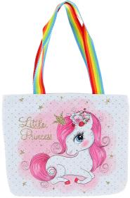 Kabelka přes rameno jednorožec 27x22cm třpytivá taštička duhová ucha