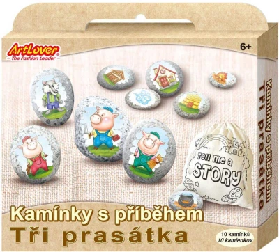 Kamínky s příběhem pohádky Tři prasátka kreativní set s 10 kamínky Kamínky s příběhem pohádky Tři prasátka kreativní set s 10 kamínky