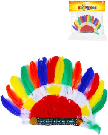 KARNEVAL Čelenka indiánská barevné peří náčelnická, vysoká (karnevalový doplněk)