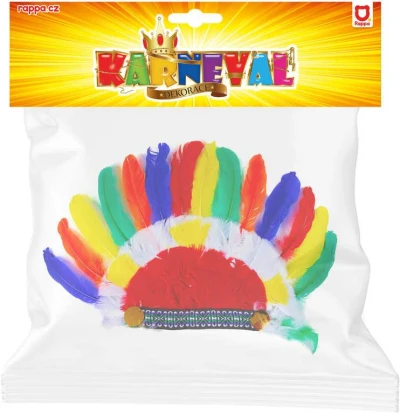 KARNEVAL Čelenka indiánská barevné peří náčelnická, vysoká (karnevalový doplněk)