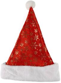 KARNEVAL Čepice vánoční červená 40cm zlaté vločky Santa Claus