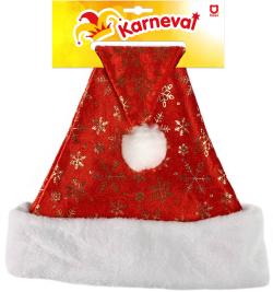 KARNEVAL Čepice vánoční červená 40cm zlaté vločky Santa Claus