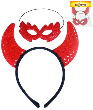 KARNEVAL Čertí rohy + škraboška čertice (karnevalový doplněk)