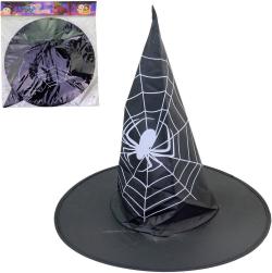 KARNEVAL Klobouk čarodějnický černý pavouk (karnevalový doplněk)