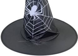 KARNEVAL Klobouk čarodějnický černý pavouk (karnevalový doplněk)